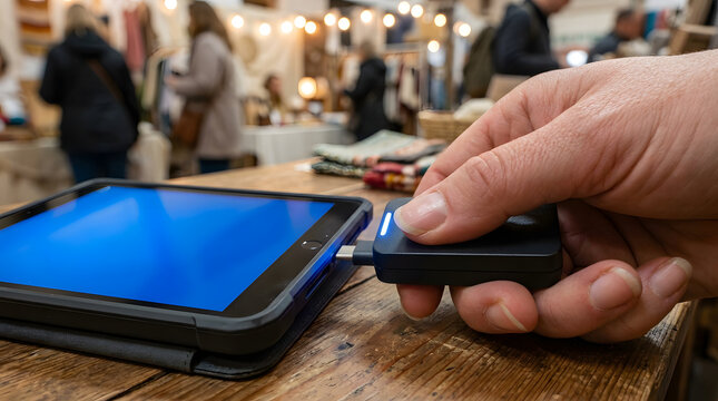 Hand connecting card reader to tablet for mobile payment processing