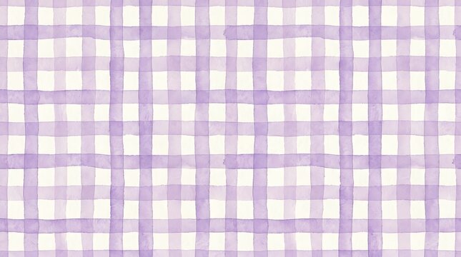 Soft Pastel Purple Watercolor Gingham Pattern Hand Painted Checkered Fabric Texture Background Design