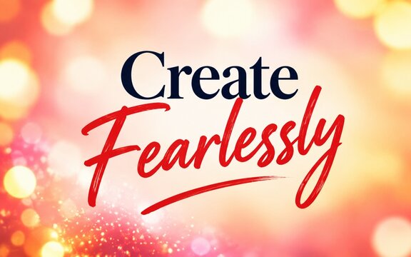 Bold inspirational typography quote create fearlessly on vibrant golden bokeh background