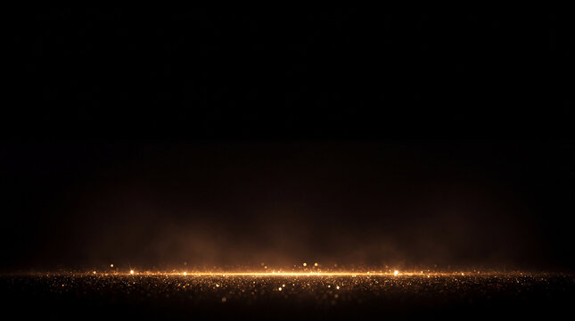 Golden sparkles line on dark background abstract horizontal glitter