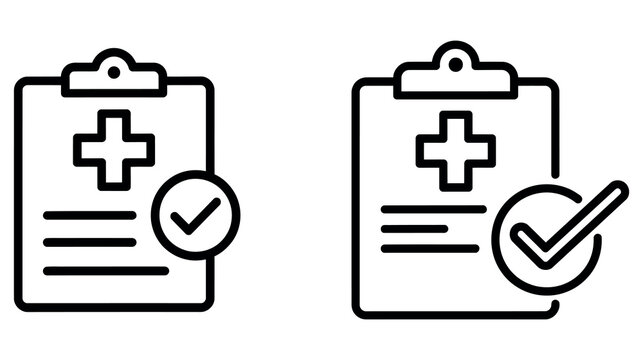 Medical prescription checklist icon set with a hospital cross and checkmark symbols vector.