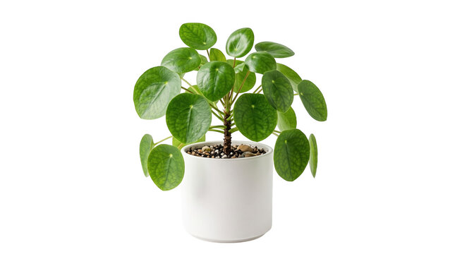 Pothos plant in white pot on black background, Green leaves and stems, Indoor gardening and decoration