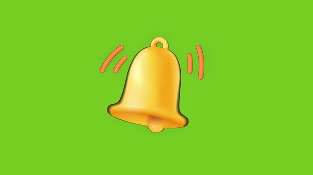 Animated golden bell ringing with sound wave lines on a green screen key background.