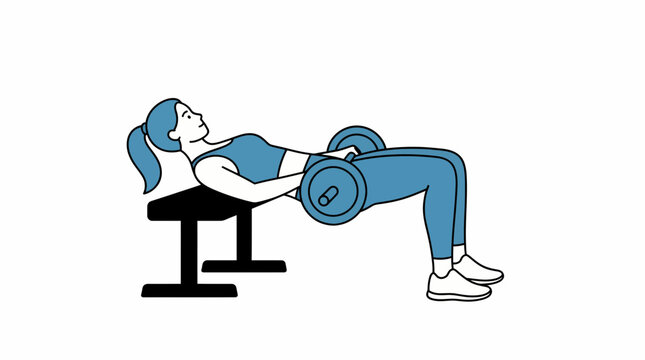 Woman doing barbell hip thrust exercise on bench