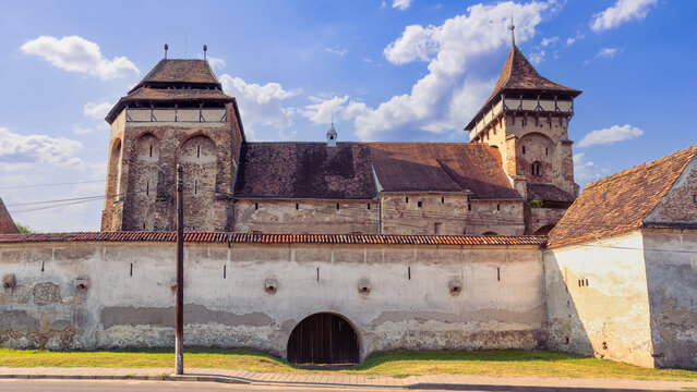 Valea Viilor fortified church and defensive towers in Sibiu County Transylvania Romania