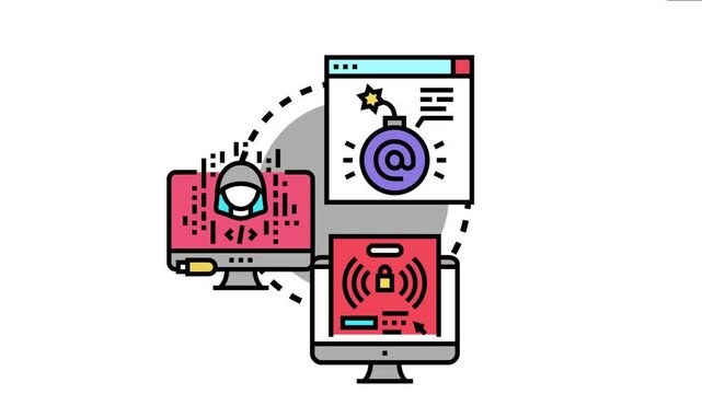 Digital security breach concept cyber attackers targeting online data with viruses and hacking attempts, compromising privacy and system integrity