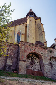 Gothic church and fortified brick wall at Biertan historic complex in Transylvania Romania