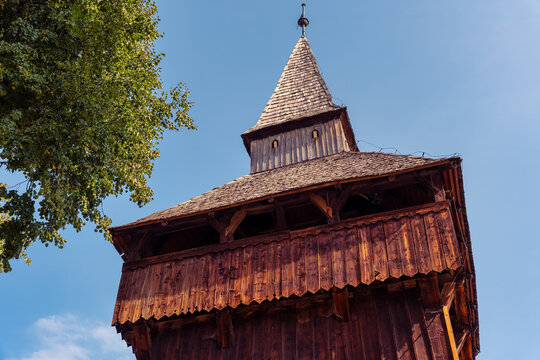 Traditional wooden defensive tower at Biertan fortified church complex in Transylvania Romania