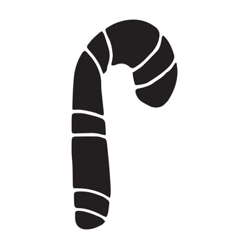 Black Candy Cane Silhouette Icon for Christmas Design
