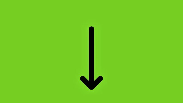 Animated black down arrow pulsing and pointing downward on a green screen chroma key background.