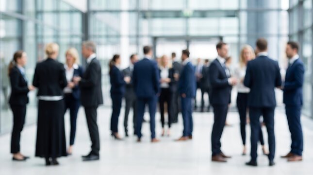 Diverse business professionals attending a corporate event inside modern office center, showcasing networking, professional interaction, teamwork, business culture