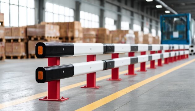 Protective barrier against warehouse traffic enhances safety in industrial environment