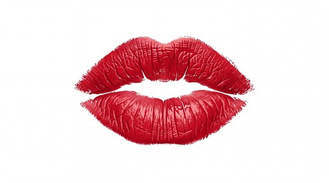 Bright red lipstick kiss mark imprint graphic isolated on white background