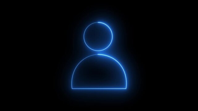 Glowing neon blue color user contact icon animation profile people man male identity account icon sign symbol on black background