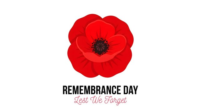 Vibrant red poppy flower illustration with remembrance day text on white background