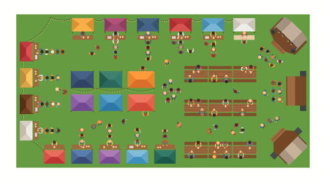 Top View Craft Beer Festival Outdoor Flat Vector Illustration