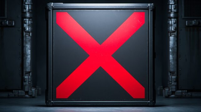 Black box with large red X mark