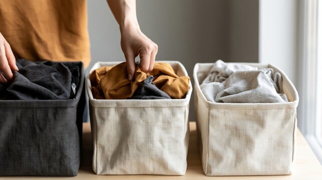 Sorting Laundry into Fabric Storage Bins