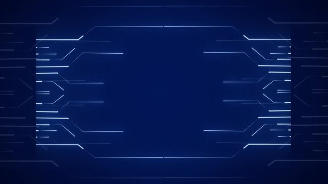 Technology background animation forms a futuristic screen frame. Motherboard computing data routes on technology background. Modern digital hardware powers it.