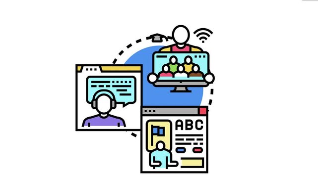 Online course instructor providing remote education, conducting virtual classes, and offering digital learning resources through computer applications and online platforms for students worldwide