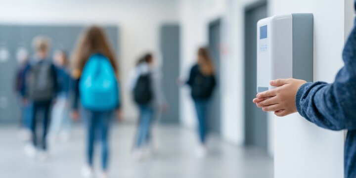 Student Using Hand Sanitizer Dispenser Indoors