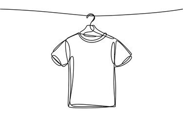 Continuous single line drawing of a t-shirt hanging on a clothesline © Godadhr