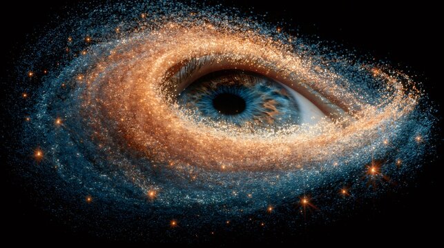 Human eye forming spiral galaxy of particles