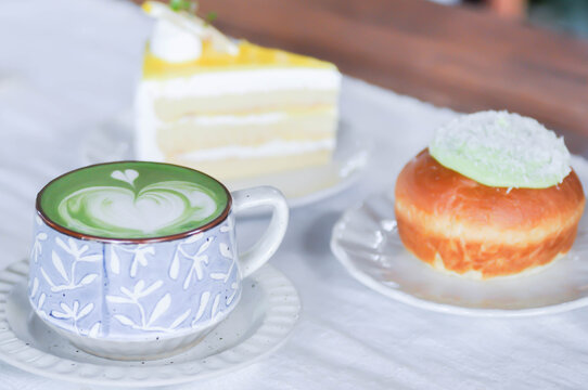 green tea or matcha green tea, milk green tea or matcha latte or matcha green tea latte