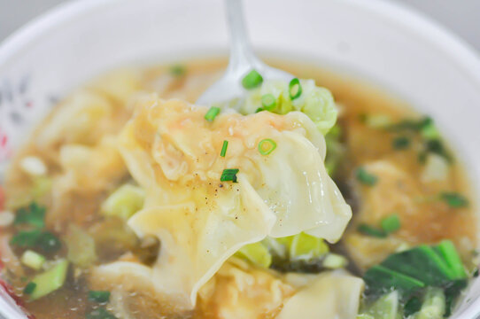 wonton, wonton soup or noodles or egg noodles or pork noodles