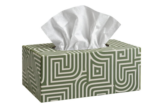 PNG Green geometric patterned tissue box with white tissue transparent background