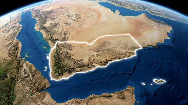 3D Globe Showing Highlighted Map Border of Yemen Country