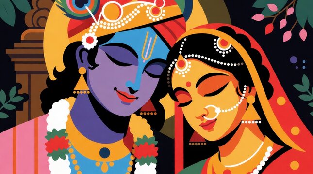 Krishna and Radha illustration for Janmashtami festival celebration with traditional Indian attire