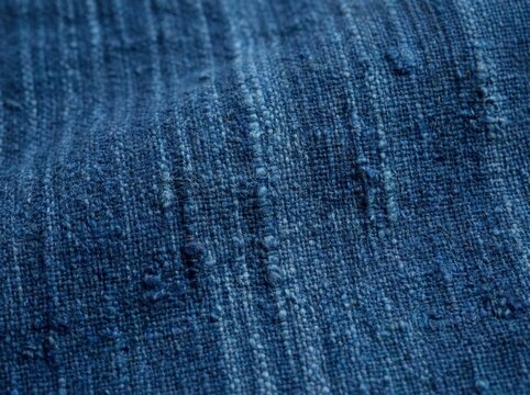 thai craft closeup Close-up texture of blue woven fabric with detailed threads and fibers