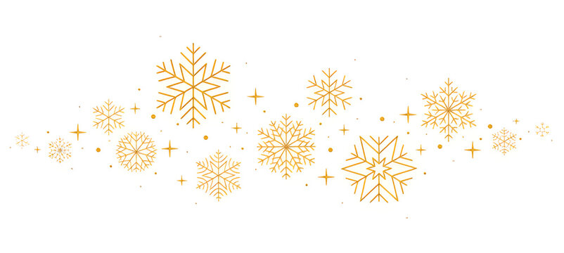 Golden snowflake border for Christmas and winter holiday greeting card with copy space