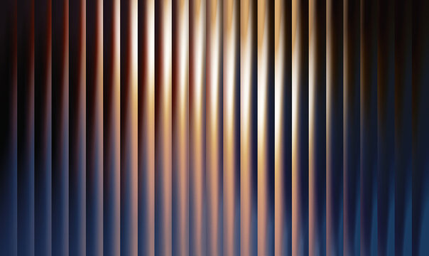 Vertical parallel lines with gradient lighting, abstract metallic texture in gold and deep blue