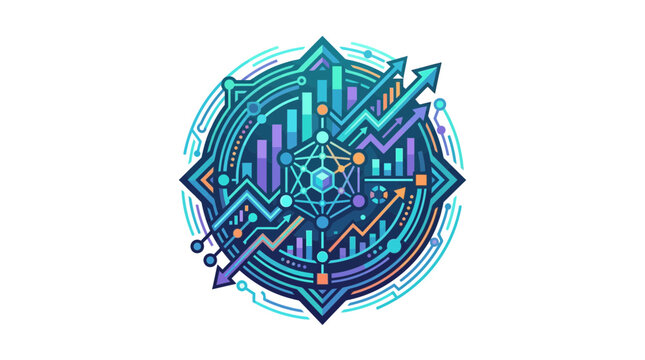 Financial technology concept showing data charts and rising arrows