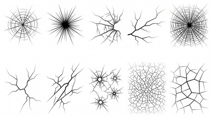 Obraz premium Collection of diverse crack patterns and broken glass elements