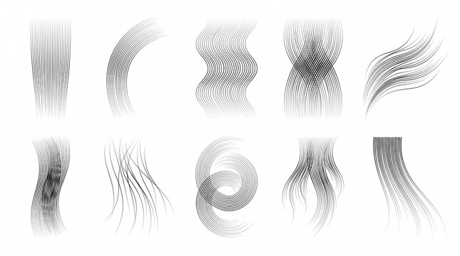 Abstract line art of various hair and wavy patterns