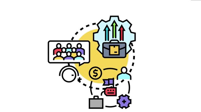 Feedback loop concept continuous improvement, communication, and financial development through iterative business processes and user interaction for optimal results