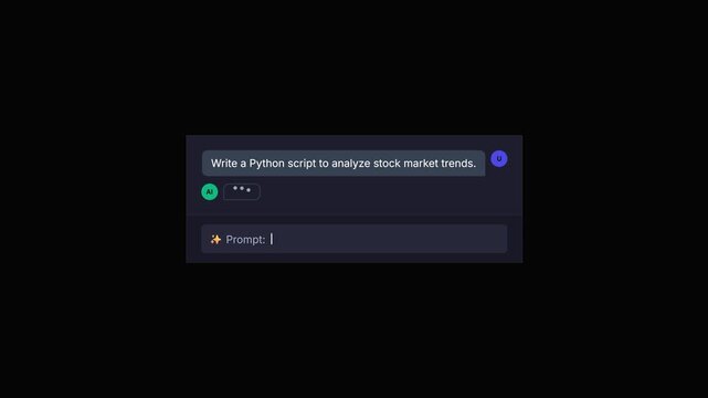 Dark mode AI chatbot UI typing Python script