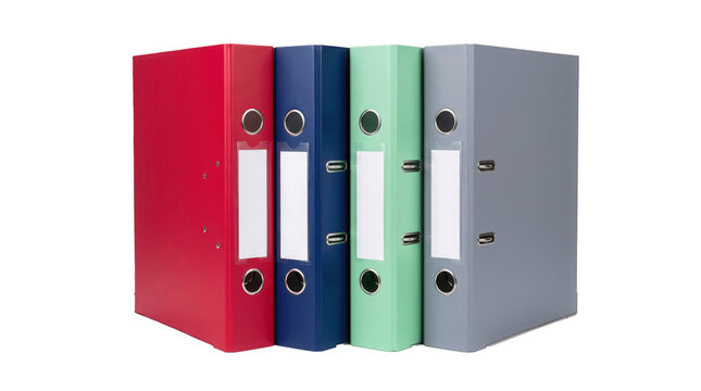 Four colored ring binders isolated on transparent background