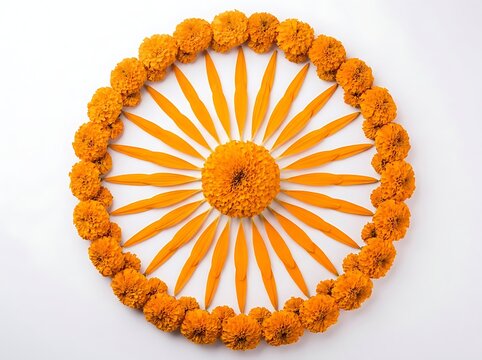 Vibrant orange marigold flowers arranged in circular pattern for Republic Day India decoration