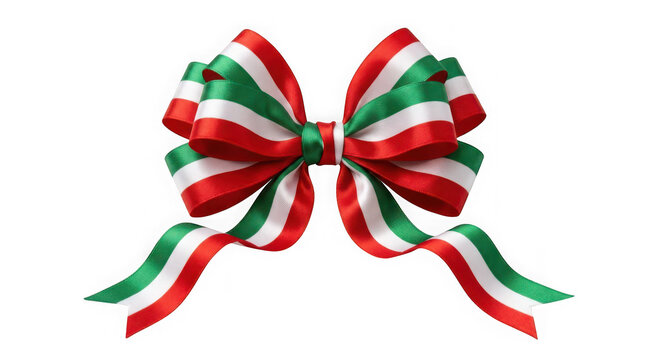 Decorative ribbon bow with italian flag colors isolated on transparent background