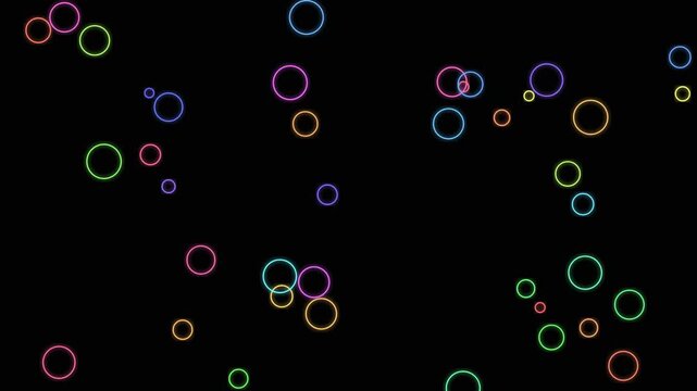 Abstract Colorful Neon Glowing Floating Circles Motion Background