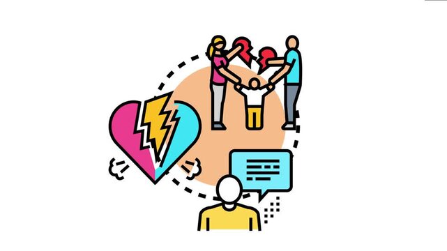People communicating during conflict resolution, discussing family separation, or a broken heart situation, finding solutions for relationship problems with children involved