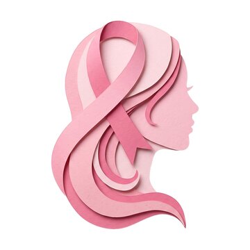 Paper cut style woman silhouette with pink ribbon for Pink October breast cancer awareness campaign
