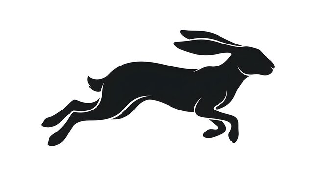 Silhouette of a Running Hare in Minimalist Style