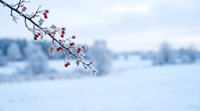 Minimalist Winter Solstice Nature Background with Frost, Copy Space