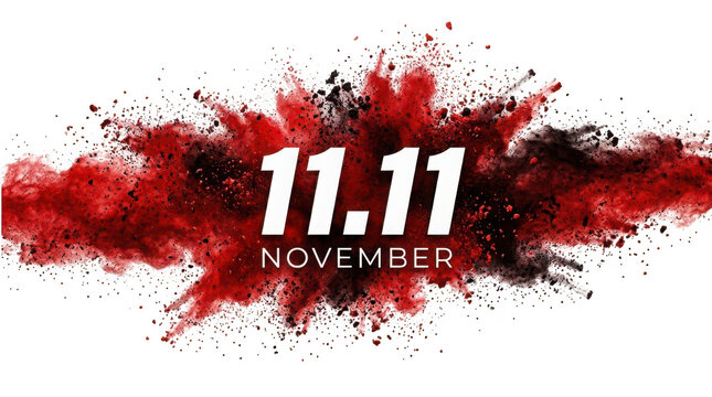 1111 november sale promotion with red and black powder explosion isolated on transparent background