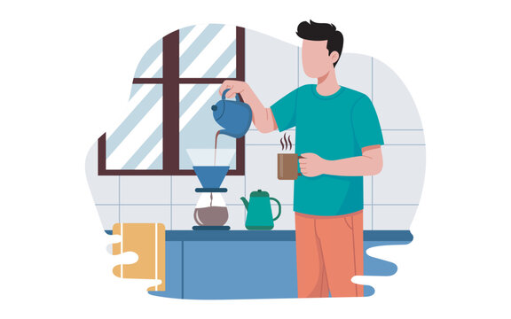 Man Pouring Coffee From Kettle
